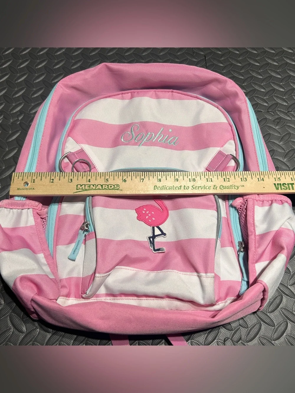 Pottery Barn Kids Pink & White Striped Backpack with “Sophia” Stitched